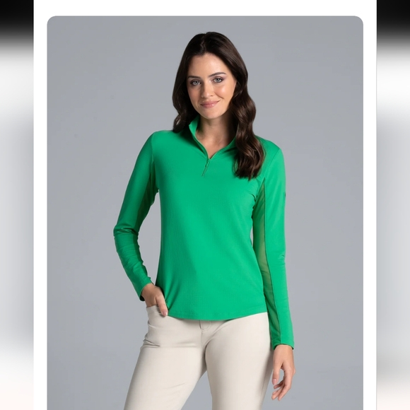 IBKUL Lucky Charm Print Long Sleeve Mock Neck Top Greenh - Picture 8 of 12